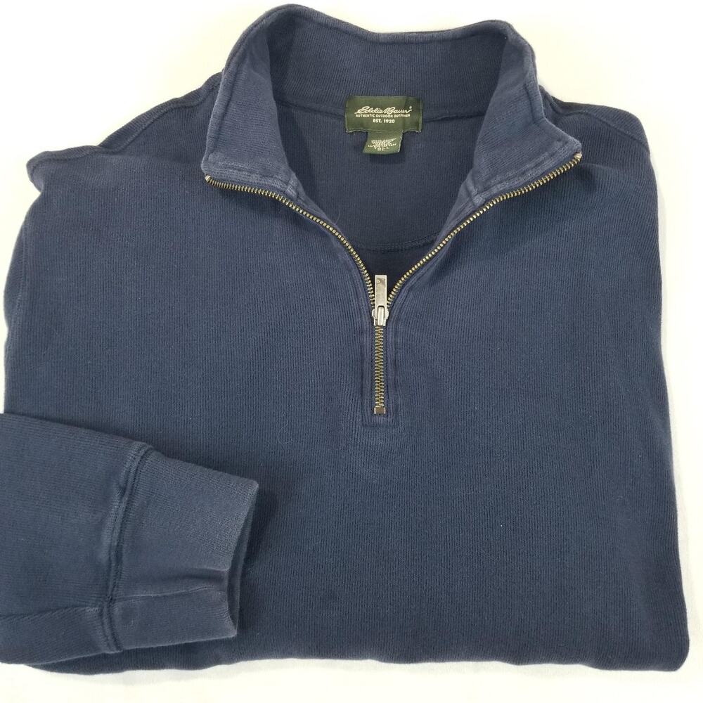 Eddie Bauer Sweater Mens XLT Blue 1/4 Zip Mock Neck Cotton Pullover Tall Casual